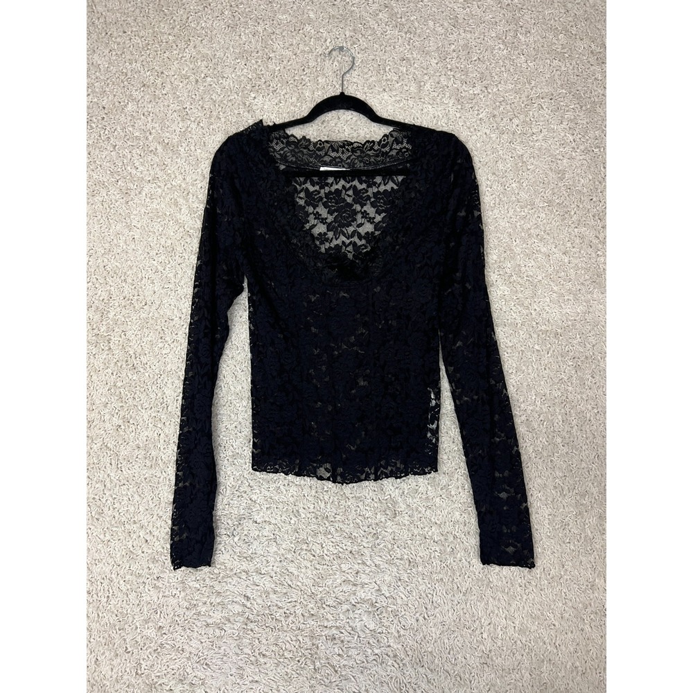 Intimately Free People Top Womens Large Black Layering Lace Mesh